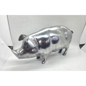 VTG LARGE Pewter metal Pig Piggy Bank Polished Coin Heavy 13" old money Classic